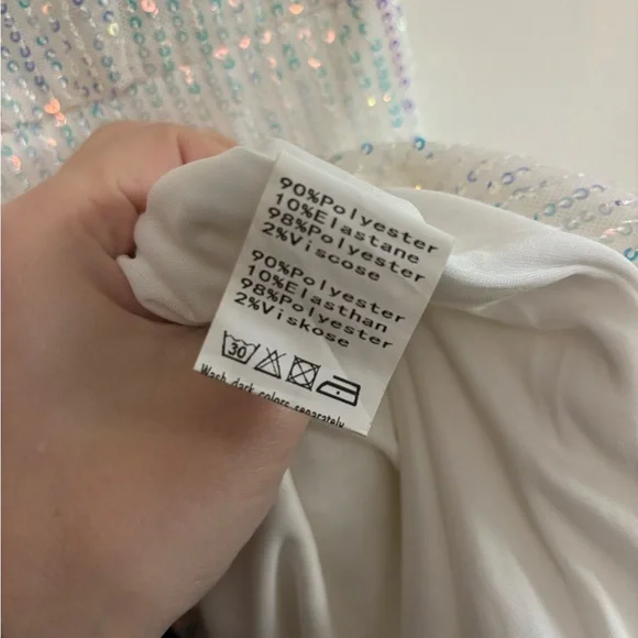 Grace Karin White Sequin Plunge Mini - Picture 7 of 8